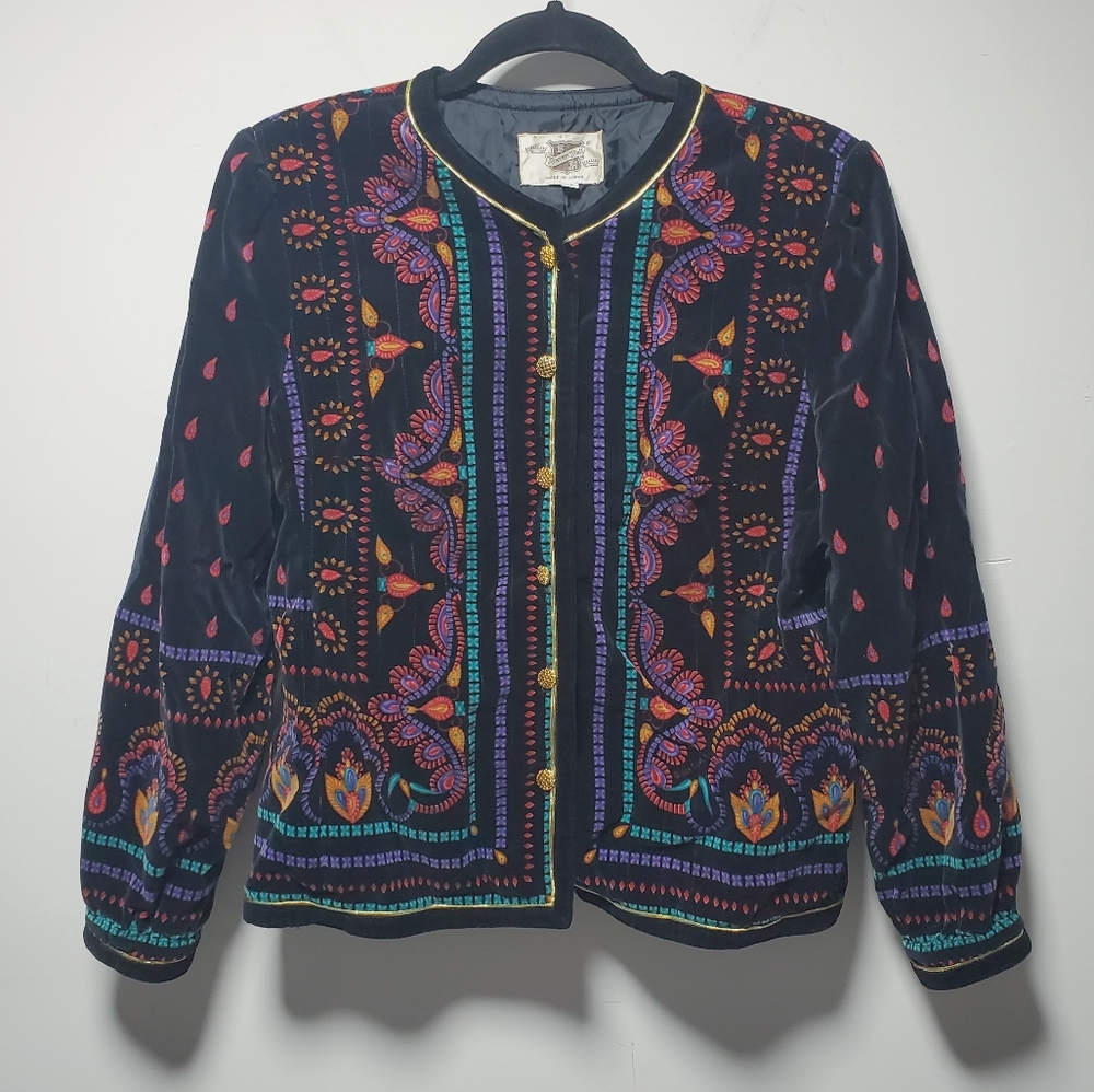Vintage Saxon Hall Colorful Blazer Suit Jacket Size 14 Retro Mandala Art To Wear